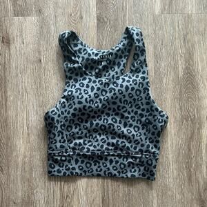 Anthropologie ALL FENIX Leopard Longline Sports Bra Grey & Black Medium